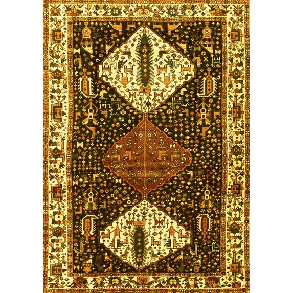 Ahgly Company Machine Washable Indoor Rectangle Persian Yellow Traditional Area Rugs, 8' x 12'
