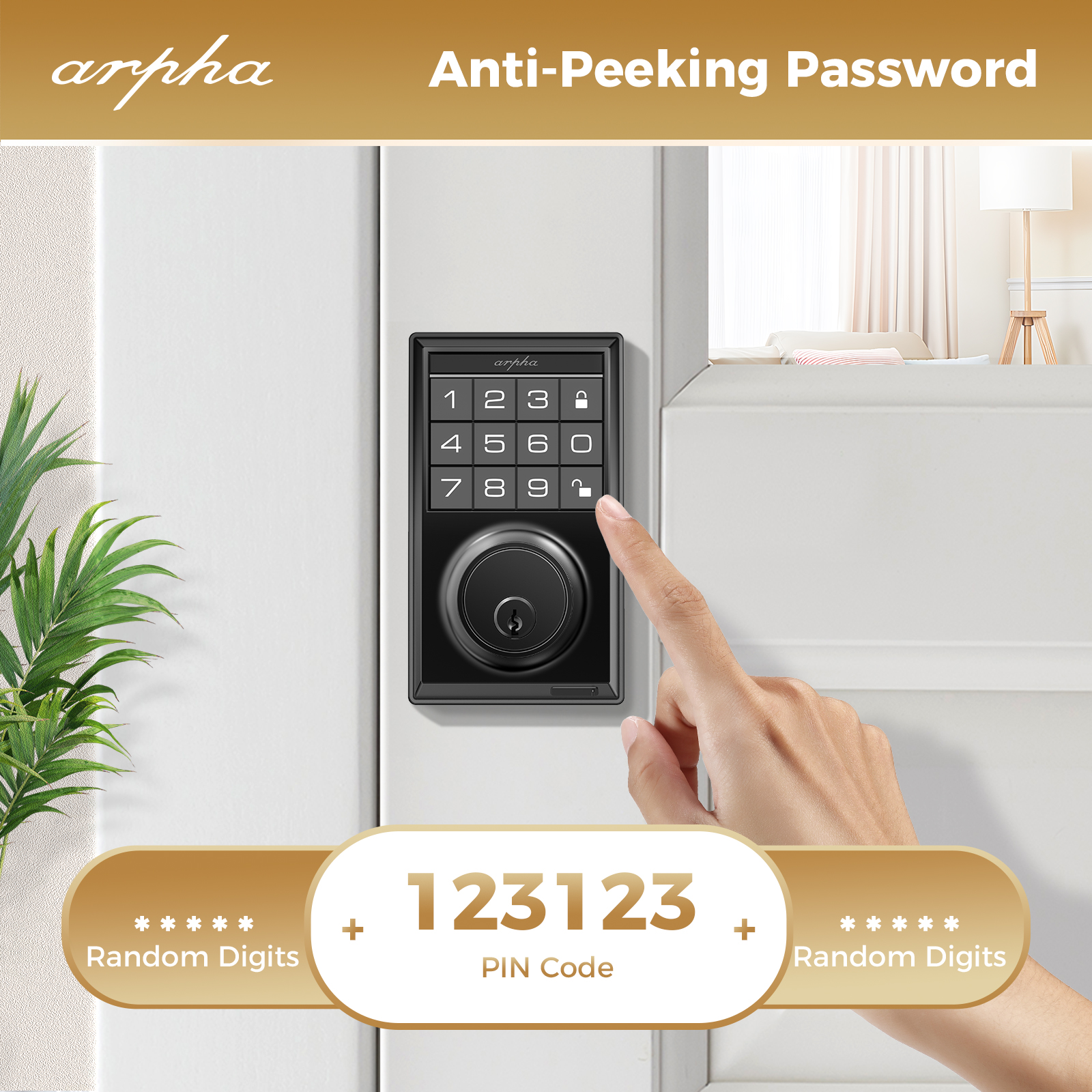 ARPHA Keyless Entry Door Lock with App Control, Smart Keypad Deadbolt with 2 Door Knobs, 100 Code Door Locks for Front Door, One Time Code, Auto Lock Easy to Install