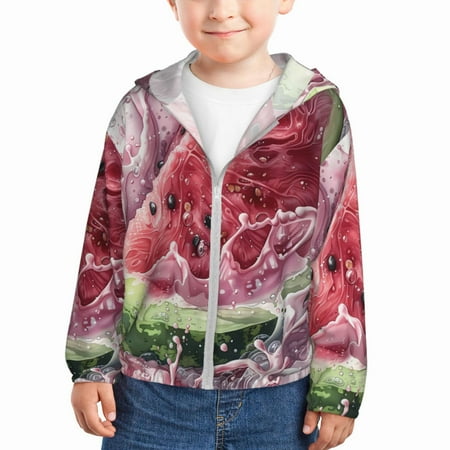 

Gaeub Watermelon Splash Realism Art Print Athletic Sun Protection Hoodie for Kids Long Sleeve Outdoor UV Shirt Running Fishing Top for Boys Girls-18 Months