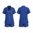 thumbnail image 3 of Liacowi 2Pcs Women Summer Pajama Set, Lapel Short Sleeves Shirt + Shorts, 3 of 9