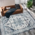 thumbnail image 4 of 8x10 Washable Area Rug Vintage Distressed Soft Non-Slip Low Pile Stain-Resistant Easy-Clean Dorm Home Dining Blue, 4 of 9