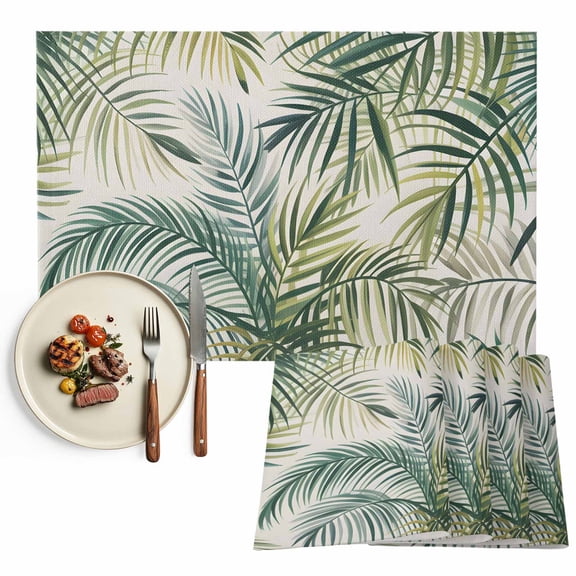 Placemats Set of 6, Green Palm Leaves Place Mats Tropical Leaf Plant Tablemats Washable Placemat Table Decoration for Kitchen Table Dinner Party Home Decor Indoor Outdoor 13x19 Inch