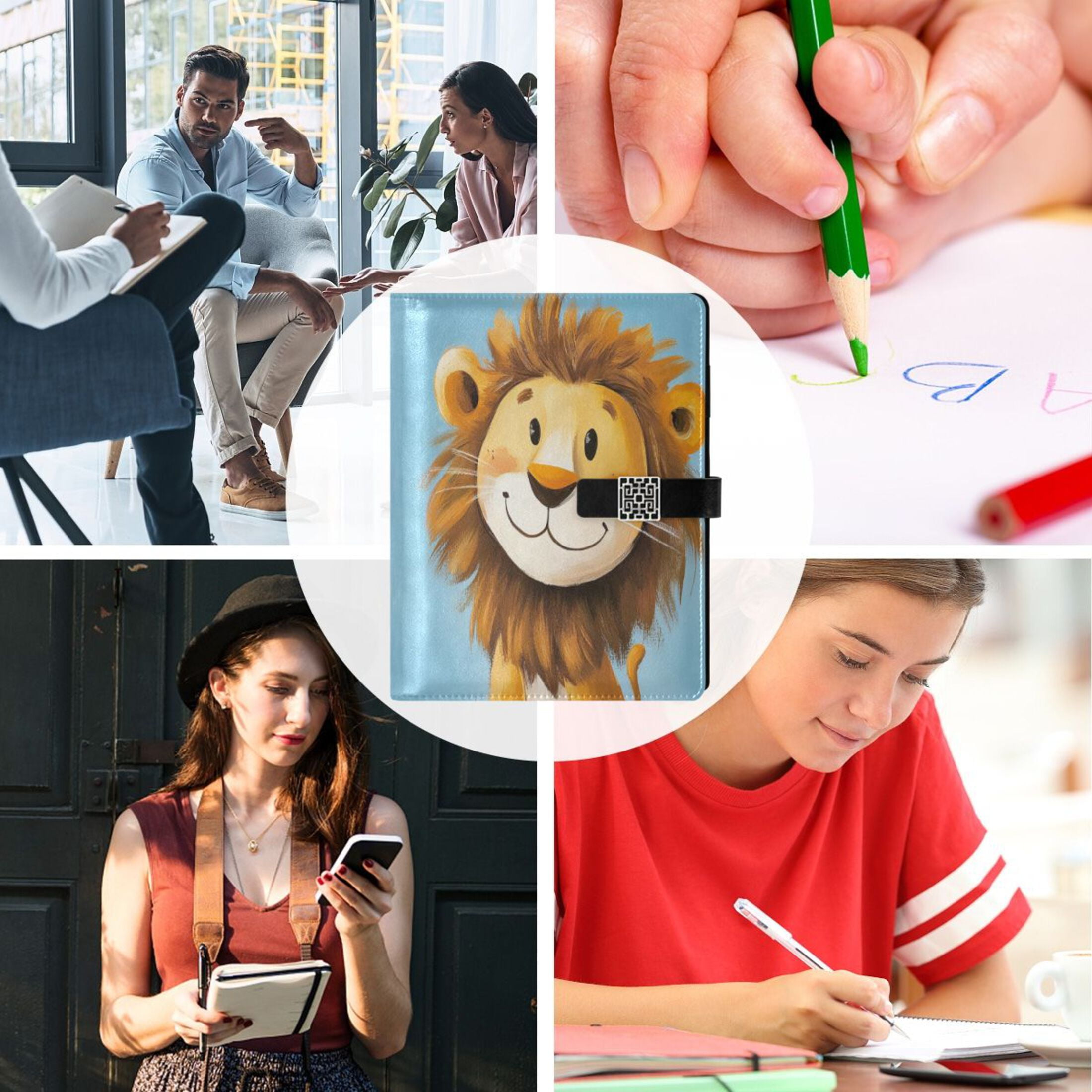 Leather Planner Leather Notebook Notebook Journal Binder Design Pen Pocket Design Convenient for Storage Cute Smiling Yellow Lion