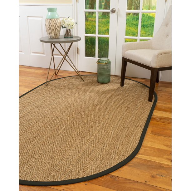 Natural Area Rugs Beach Custom Seagrass Rug, 8' x 10', Oval Moss Border