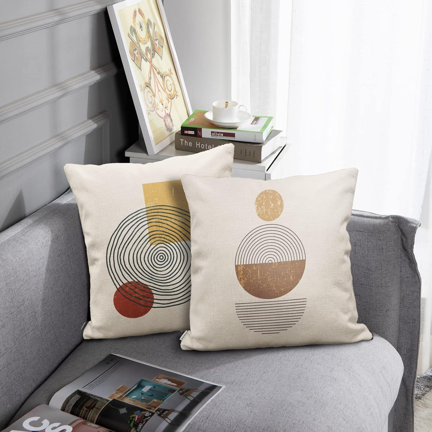 Throw Pillow Covers Home Decor Set of 4 Pillow Cases Decorative 18 x 18 Inches Outdoor Cushion Couch Sofa Pillowcases Contemporary Geometric Vintage Circle