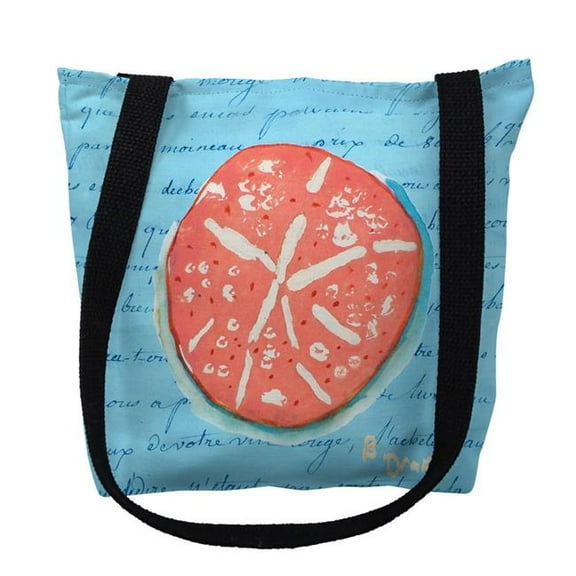 Coral Sand Dollar Blue Script Small Tote Bag 13x13 18 inches x 18 inches