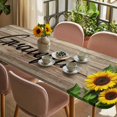thumbnail image 3 of Farmhouse Sunflower Grateful Table Cloths for 8 Foot Rectangle Tables, Brown Wooden Plank Country Patio Waterproof Elastic Fitted Tablecloths, Washable Rectangular Table Cover for Camping, 3 of 8