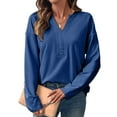 thumbnail image 4 of LEBONYARD Women's Fashion Chic V-Neck Design Solid Colored Pullover Soft Sweatshirts Casual Comfortable Long Sleeve Loose Fit Ladies Daily Tops, 4 of 8