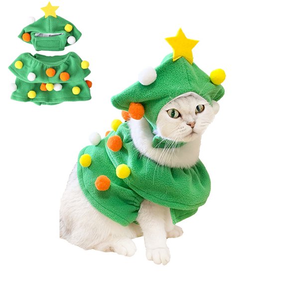 BT Bear Christmas Cat Costume, Cosplay and Christmas Puppy Dress, Cat Dressing Up Cloak Pet Tree Costume Cape for Cats Small Dogs