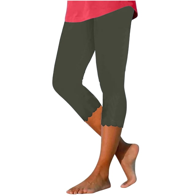 Pantalon Court pour Femme Jambe Droite Coupe Taille Junior Polyester Décontracté Pantacourt Pantacourt Style C-335 Vert 3TG