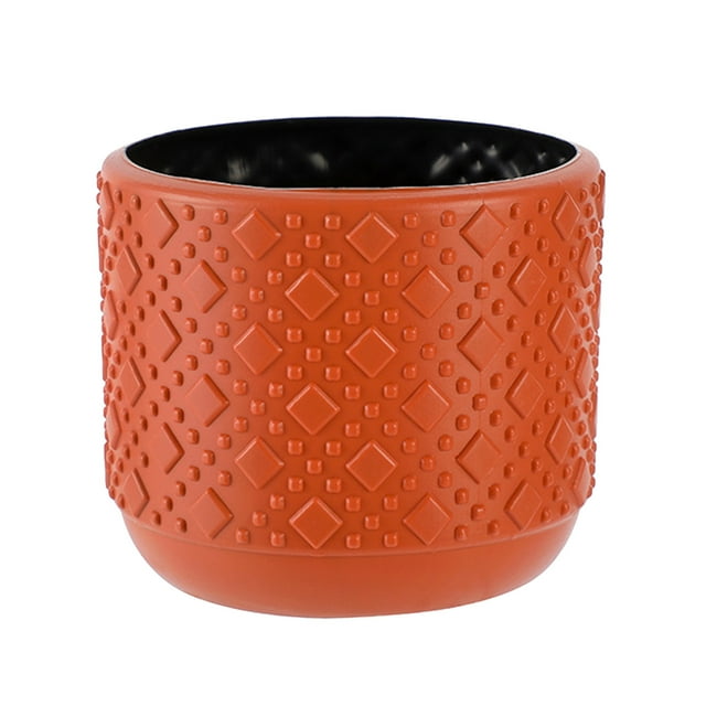 U-235 Orange 6 Inch Plastic Decorative Flower Pot For Plants Faux Glazed Finish Modern Home Decor Indoor Outdoor Use For Tabletop Shelf
