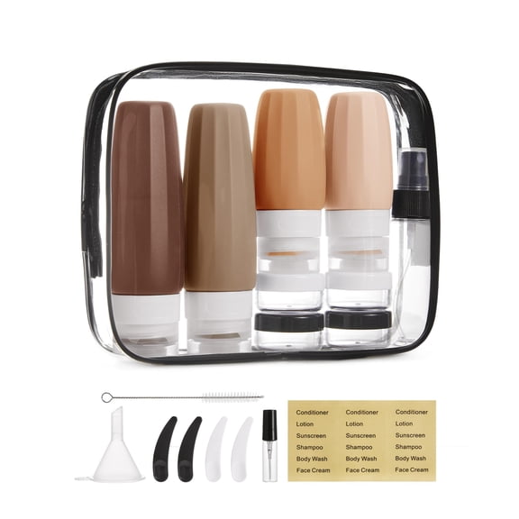 BAGSMART 18 Pack TSA Approved Travel Bottles for Toiletries, Leak Proof Silicone Travel Size Containers Bottles for Shampoo, Earth Tone