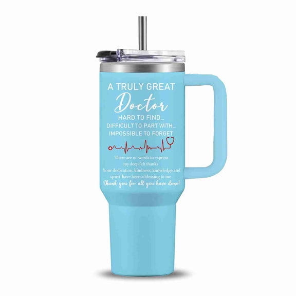40 oz Impossible to Forget Doctor Tumbler with Handle and Straw, Insulated Stainless Steel Travel Cup with EKG Heartbeat Design, Appreciation Gift for Doctors and Medical Professionals