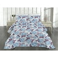 thumbnail image 2 of Ambesonne Blooming Roses Quilted Coverlet 3 Pcs, Winter Feels Flowers, Queen Size, Pale Maroon Soft Blue, 2 of 4