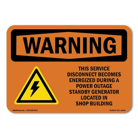 SignMission OS-WS-A-1014-L-12430 10 x 14 in. OSHA Warning Sign - This Service Disconnect Becomes with Symbol