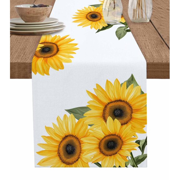 Hokiten Table Runners 120 Inches Long Dress Scarves, Sunflower Spring Farmhouse Coffee/Dining/Kitchen Table Runner for Living Room, Summer Pastoral Botanical Floral 13x120 Inch