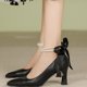 thumbnail image 1 of Zapatos de tacón alto para mujer, novedad de 2023, zapatos Mary Jane de punta cuadrada con lazo a la moda, zapatos elegantes de tacón medio para mujer, zapatos de fiesta para mujer, zapatos 40 Gao Jinjia LED, 1 of 1