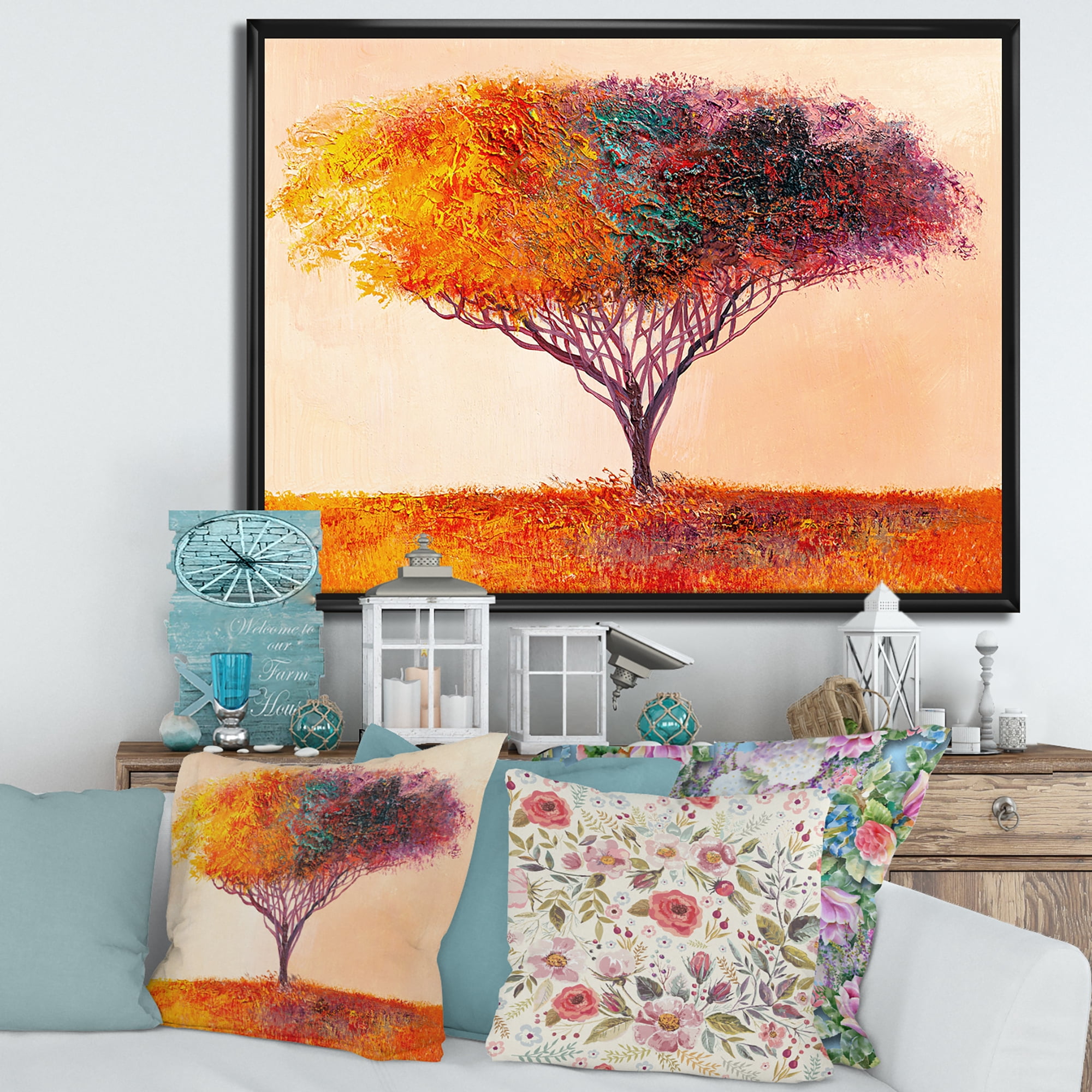 Designart 'Impressionist Landscape Colorful Abstract Tree' Modern Framed Canvas Wall Art Print