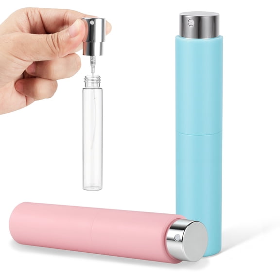 Travel Perfume Bottle Refillable Atomizer, 10ml Glass Inner Dispenser, Twist-Up Leakproof Spray for Men Women, 2 Pcs