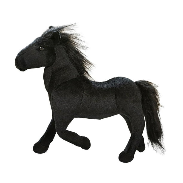 Hermoso caballo de peluche, decorativo, 32 x 26 cm, cómodo muñeco suave para el hogar. Negro