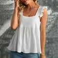 thumbnail image 2 of HAPIMO Women's Summer Tank Tops Solid Color Print Tops Square Neck Blouse Ruffle Ruched Trim Camisole Sleeveless Shirts for Girls Pleat Flowy Camis Vest White L, 2 of 9
