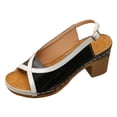 thumbnail image 6 of Rokment Womens Vintage Color Block Dressy Sandals Retro Casual Leather Peep Toe Platform Chunky Stackable High Heels Slingback Dress Shoes for Ladies Black Size 6, 6 of 7