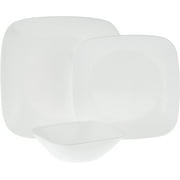Corelle Square Pure White 18-piece Dinnerware Set, Service for 6, Vitrelle Glass
