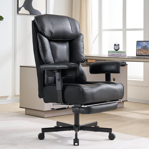 Large Executive Chair, High Back Ergonomic Task Chair with Adjustable Armrest, Wide Leather Computer Desk Chairs with Lumbar Support and Footrest