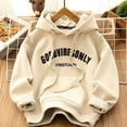 thumbnail image 4 of Sudadera con capucha gruesa y cálida para mujer, sudaderas de terciopelo con estampado de letras, jerséis Harajuku con bolsillos que combinan con todo, Otoño e Invierno, 4 of 5