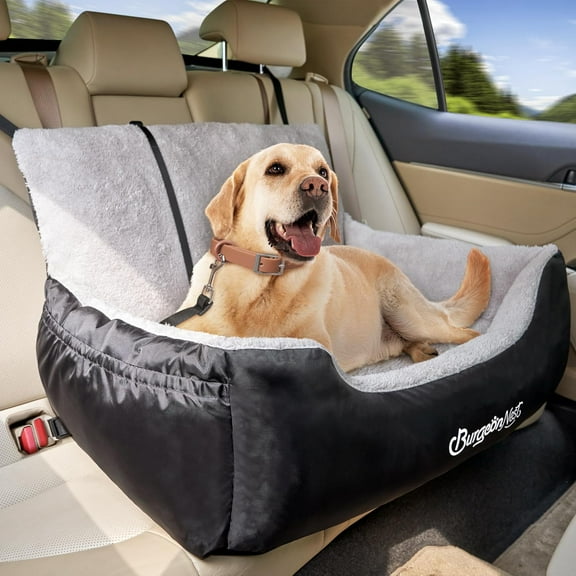 Dog Car Seat for Medium/Large Dogs Under 55 lbs, Soft Pet Car Travel Home Bed, Fully Detachable and Washable Booster Carseats with Storage Pockets and Clip-On Leash Portable Carrier,Black