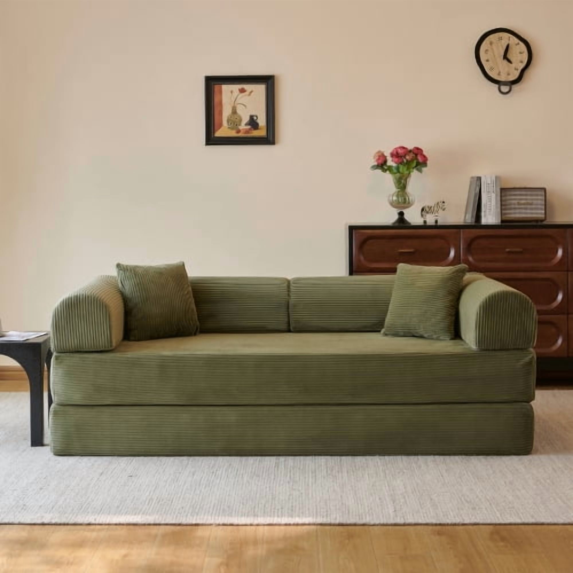 78.8" Convertible Sofa Bed, Convertible Boneless Modular Sectional Futon Loveseat, Sleeper Couch for Living Room Bedroom, No Assembly Required, Green