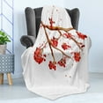 thumbnail image 4 of Rowan Soft Flannel Fleece Throw Blanket, Rowan Berry Branch with Watercolor Splashes Floral Abstract Display, Cozy Plush for Indoor and Outdoor Use, 60" x 80", Red Brown White, by Ambesonne, 4 of 5