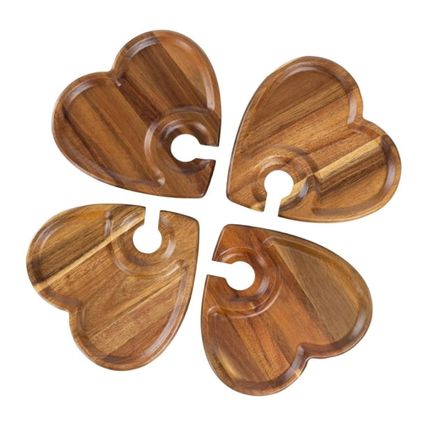 Plato para aperitivos de 4 piezas, tabla para cupcakes, regalo portátil, bandeja de madera práctica para snacks En forma de corazón