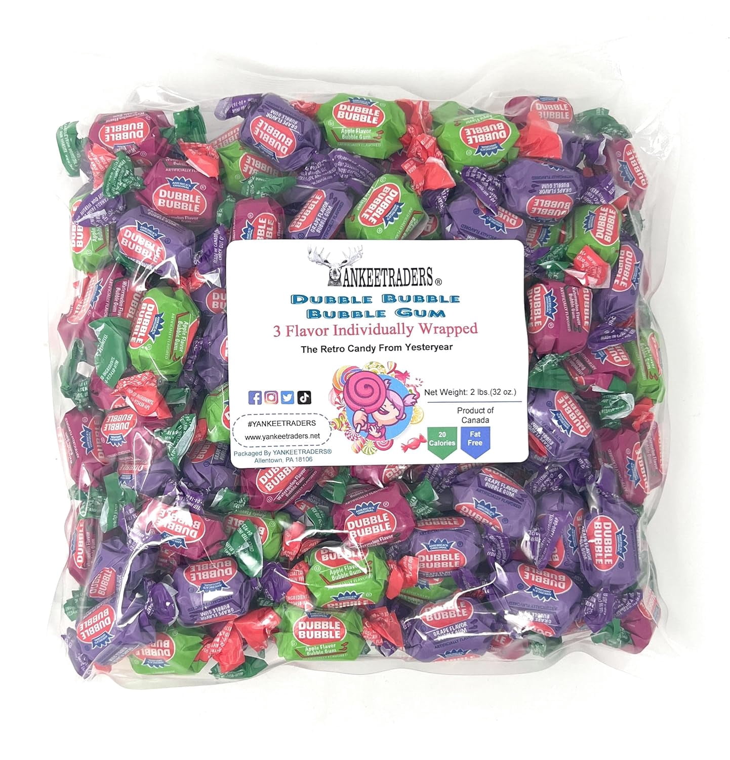 YANKEETRADERS® Triple Fruit Flavor Dubble Bubble Wrapped Bubble Gum - 4 lbs.