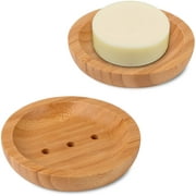TOOAD 2 pieces of natural bamboo and wooden dish soap box, suitable for kitchen and bathroom sponge soap, sponge, etc.
