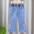 thumbnail image 4 of WRKEKC Jeans for Girls Bow Pearl Flare Slim Fit Denim Pants with Elastic Waist and Side Slit Hem Capri Pants 1-6 Years, 4 of 7
