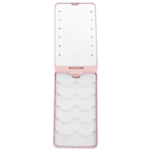 LEEYNEER Rhewides LED Light Eyelash Box False Eyelash Case with Rotatable Mirror Lash Storage Container Strip Eyelash Holder Packaging ( Rose )