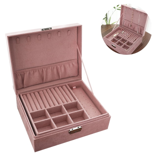 Caja de joyería para mujer, organizador de 2 capas, soporte de joyería con pantalla bloqueable grande para pendiente, anillo, collar Vhermosa 2035272-3