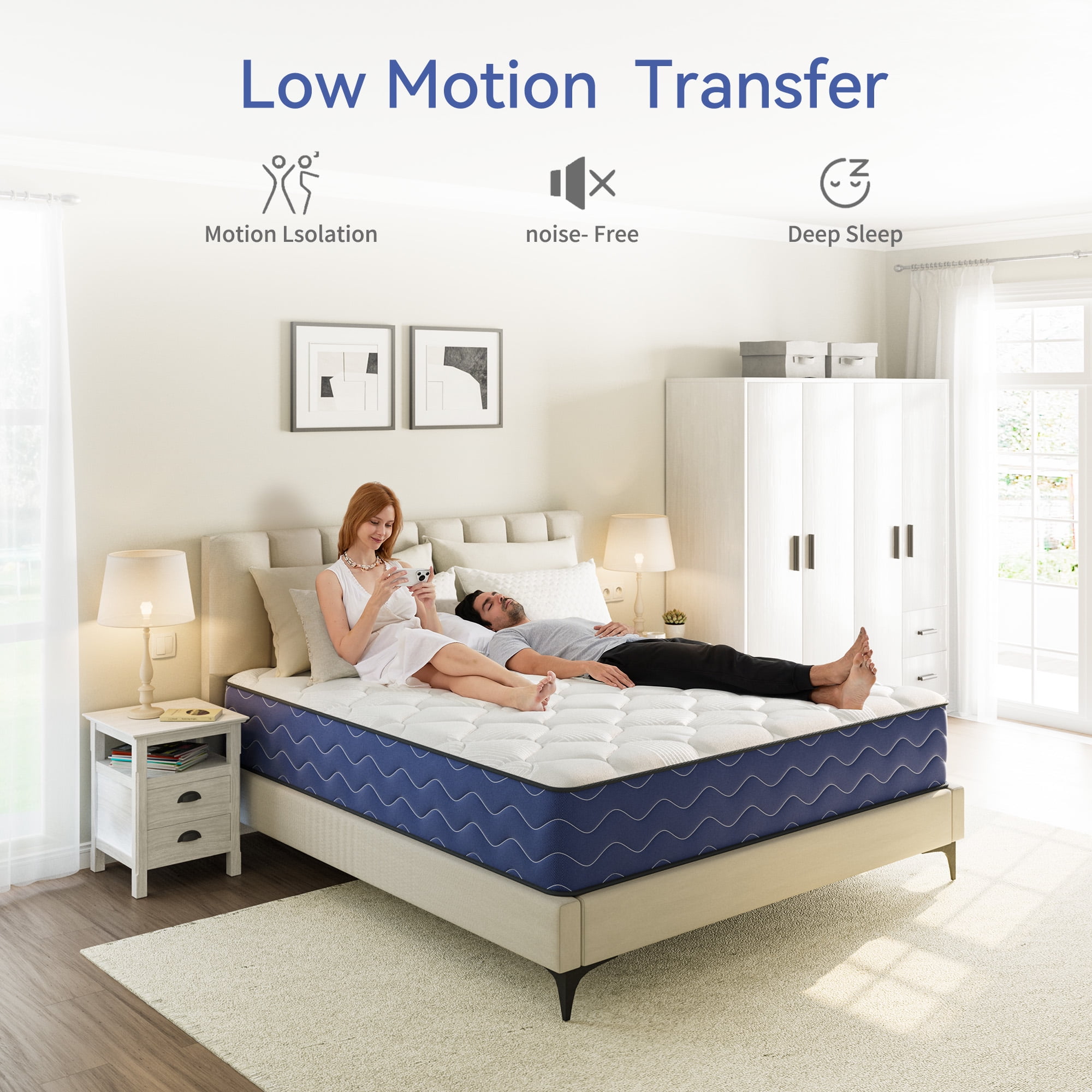 POSMOND King Mattress, 12 inch Cooling Memory Foam Mattress, Hybrid Firm Mattress in a Box, Pocket Spring, Pressure Relief, CertiPUR-US Certified