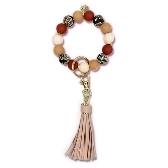 for Key Ring Bracelet Car Keychain Holder for Women Silicone Beaded Bangle Wristlet Chains Valentine Day Gifts