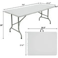 thumbnail image 3 of 6 Foot x 30 inch Folding Table, Indoor Outdoor Portable Plastic Picnic Party Dining Camp Tables, Fold-in-Half Heavy Duty Utility Table, White Granite, 3 of 10