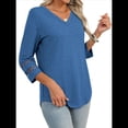 thumbnail image 3 of Blusas Elegantes e Informales de 3/4 para Mujer, Camisetas de Cuello en V A , Ropa de Verano 2025. Azul M, 3 of 7
