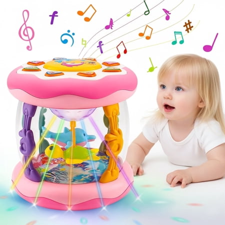 LieGorJi Babies Ocean Rotating Musical Toys Infant Crawling Tummy Time Toys Learning Musical Toy Birthday Gifts for 1-3 3-5 5-8 Year Old (pink)