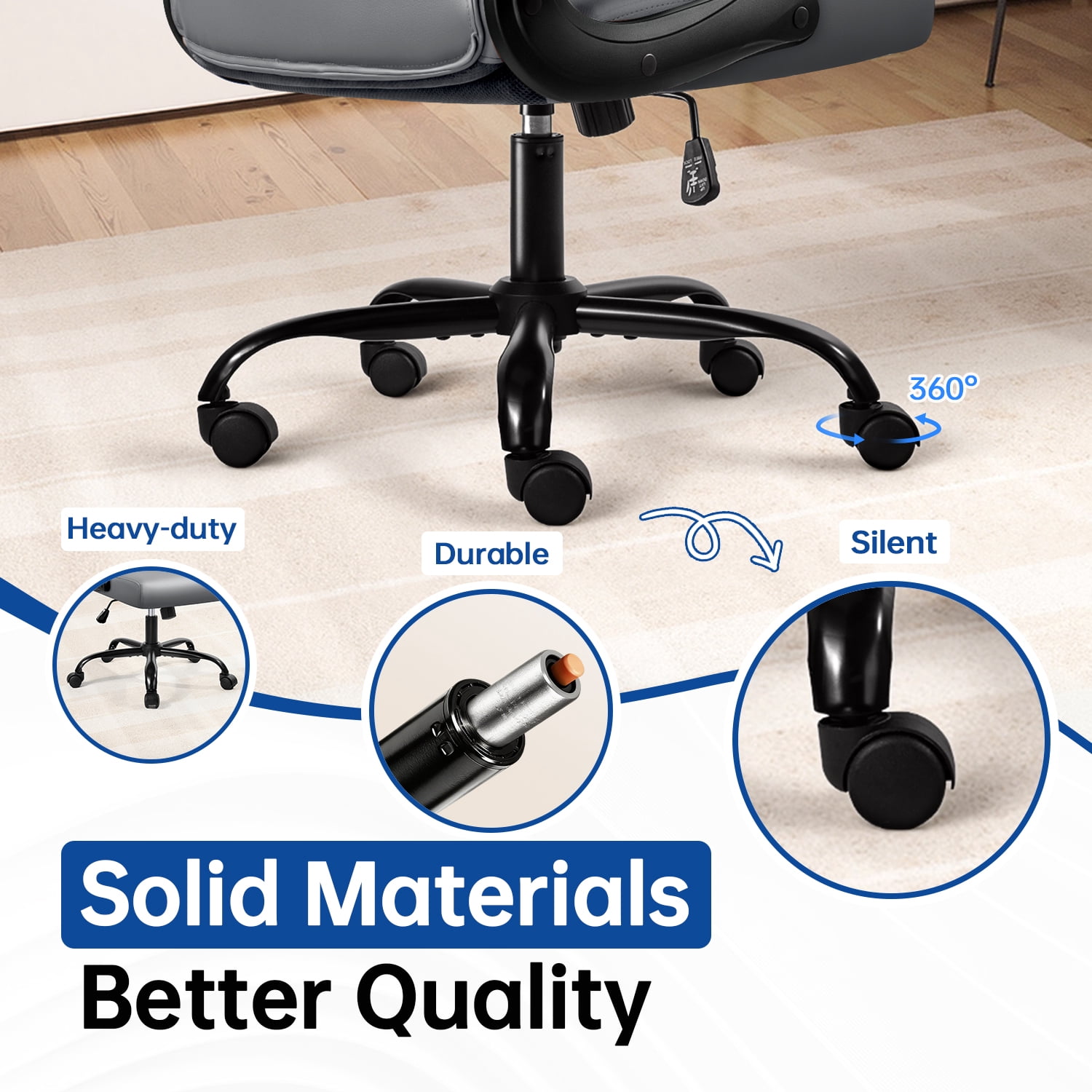 Waleaf Leather Office Chair,Wide Seat Small Computer Desk Chair Ergonomic Mid-Back Executive Chair with Back Support for Short People,Gray