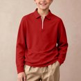 thumbnail image 7 of biudgviw Boys Girls Long Sleeve Shirts Kids Plain Quarter Zip Pullover Fall Winter Clothes Casual Lapel Tops for Golf Yoga(Red,14-15 Years), 7 of 7