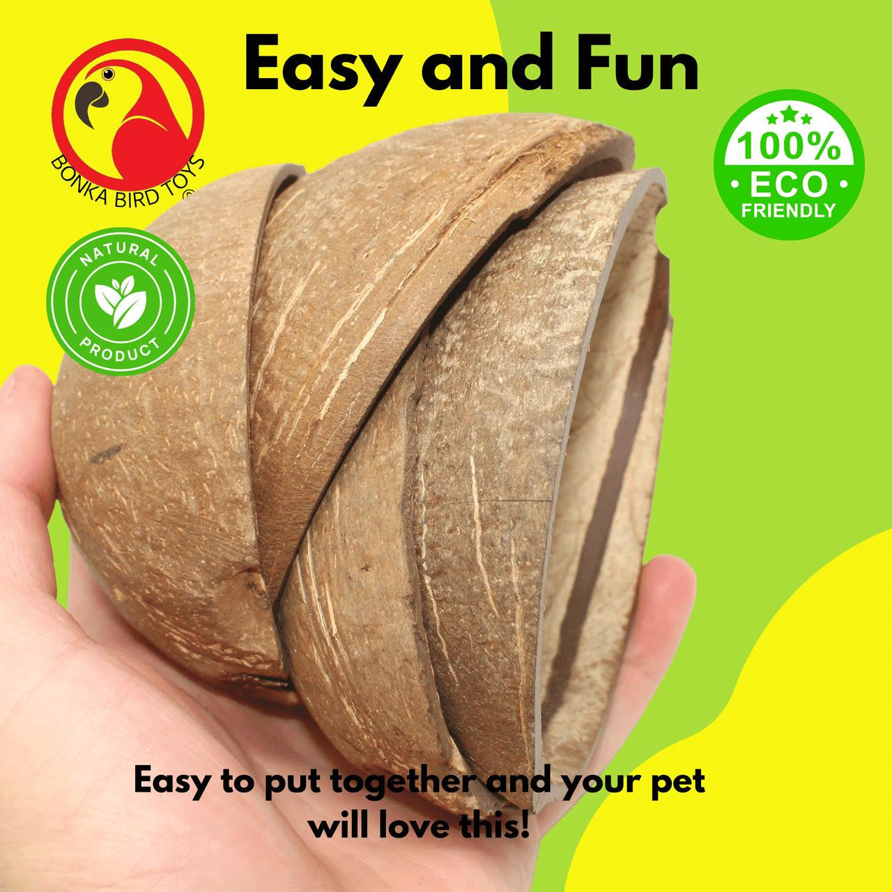 Bonka Bird Toys 1031 Pk4 Half Shell Coconuts Craft Part Parrot Cage Toy
