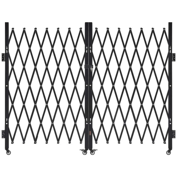 VEVOR Double Folding Security Gate, Lockable Scissor Gate with 360° Swivel Casters, Outdoor Barricade Steel Retractable Gates, for Entry Security, Garage, Warehouse & Pool, 129.92 x 63.19 in (W x H)