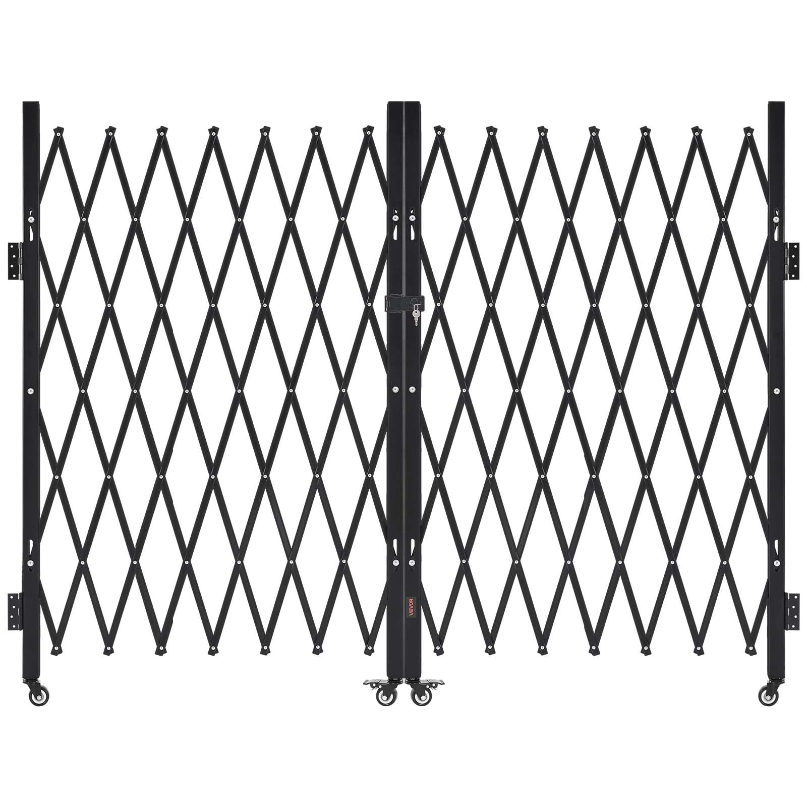 VEVOR Double Folding Security Gate, Lockable Scissor Gate with 360° Swivel Casters, Outdoor Barricade Steel Retractable Gates, for Entry Security, Garage, Warehouse & Pool, 129.92 x 63.19 in (W x H)
