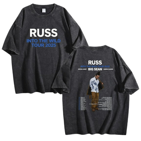 Russ Into The Wild Tour 2025 Washed Cotton Tshirt Unisex Short Sleeve Cool Tee Shirt