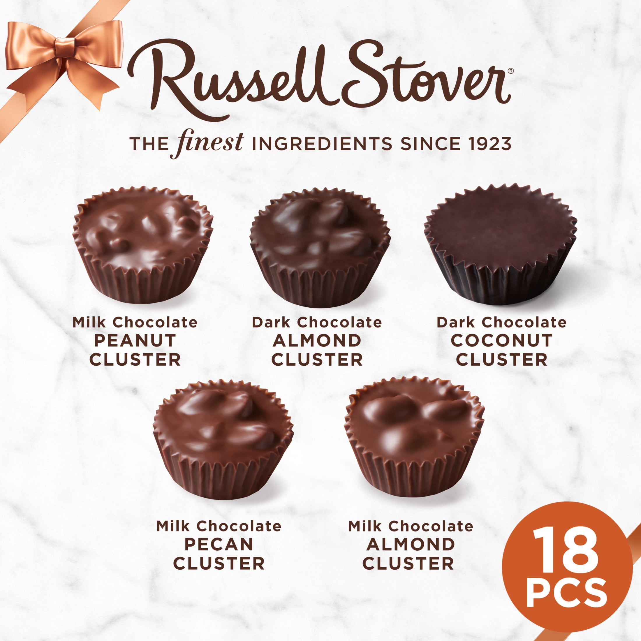 (3 pack) RUSSELL STOVER Christmas Chocolate Covered Nuts Assortment in Milk & Dark Chocolate Gift Box, 9 oz. (18 Pieces)